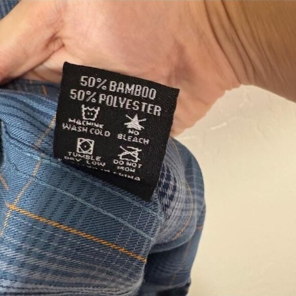Dixxon Flannel Shirt Mens Medium Blue Plaid Sea Mist Bamboo Blend Short Sleeve - Picture 5 of 8